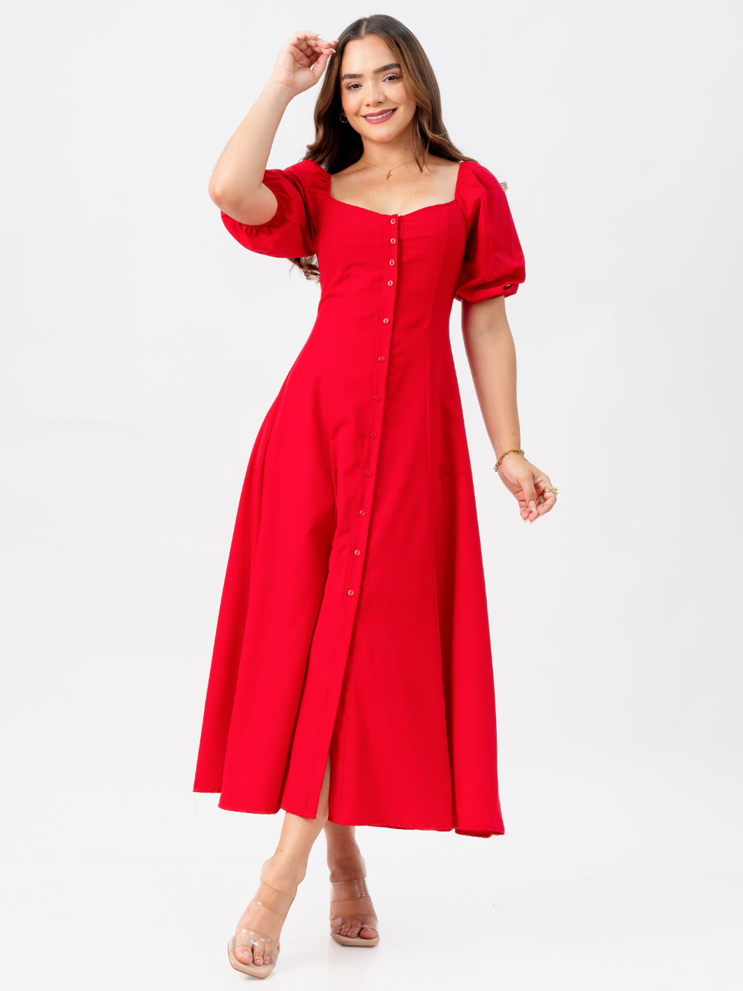 Vestido Largo Rojo Con Botones VESTIDO LARGO PALABRA HONOR ROJO