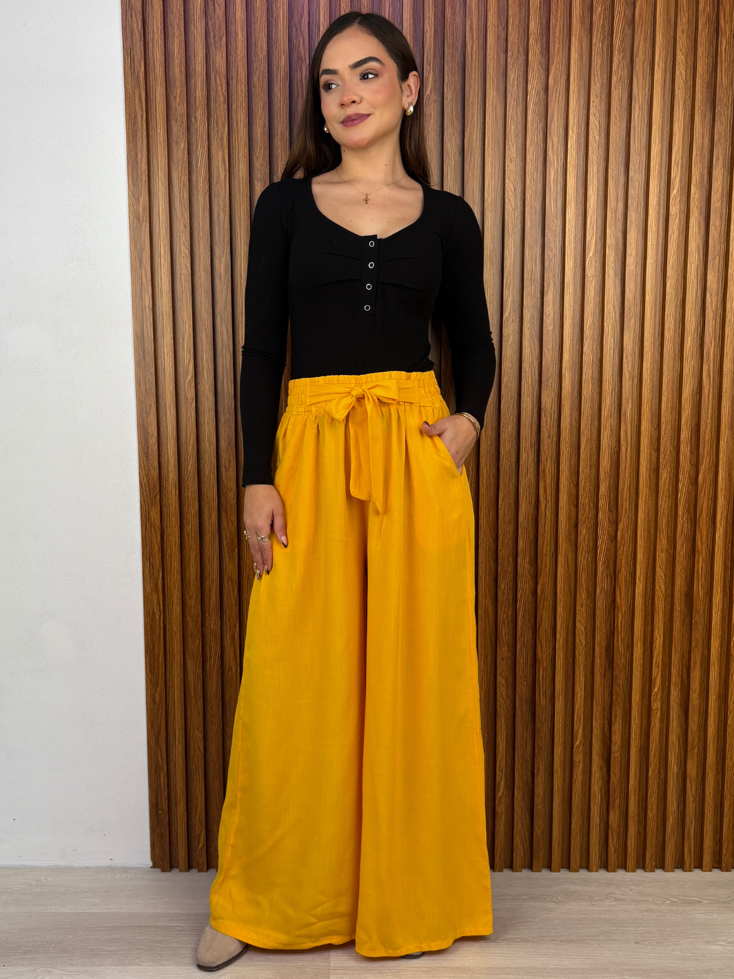 PANTALON PALAZZO VENTURA MOSTAZA