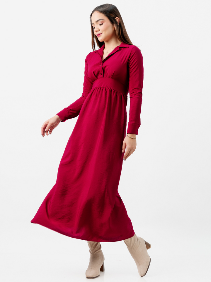 VESTIDO CAMISERO LARGO TATI VINO