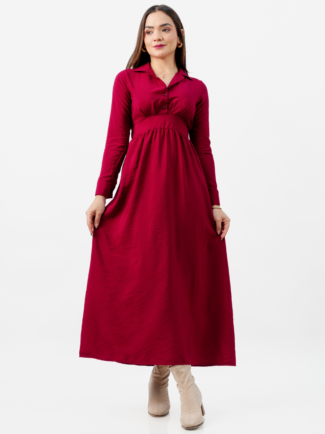 VESTIDO CAMISERO LARGO TATI VINO