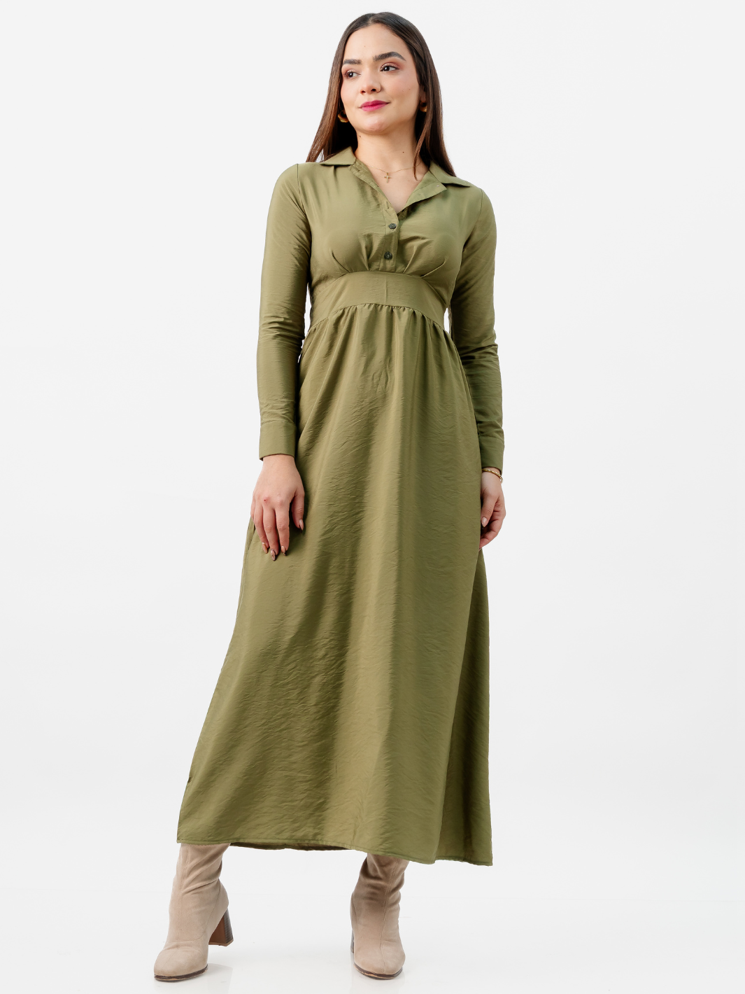 VESTIDO CAMISERO LARGO TATI VERDE