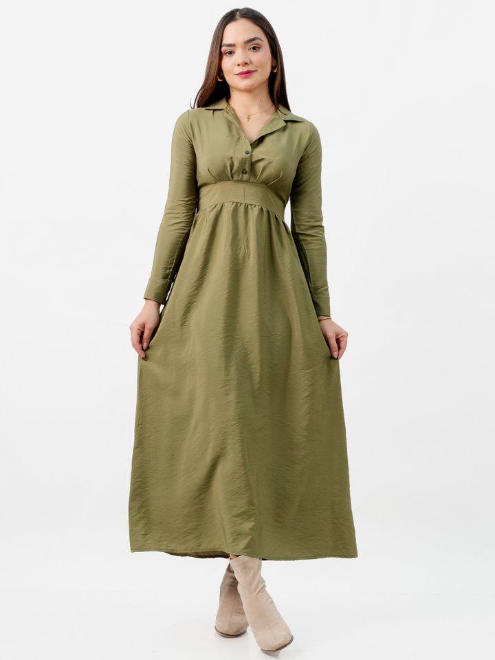 VESTIDO CAMISERO LARGO TATI VERDE