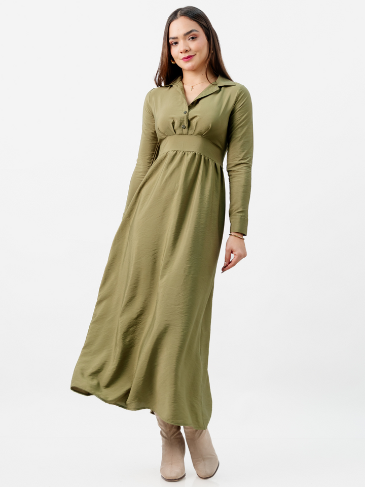VESTIDO CAMISERO LARGO TATI VERDE