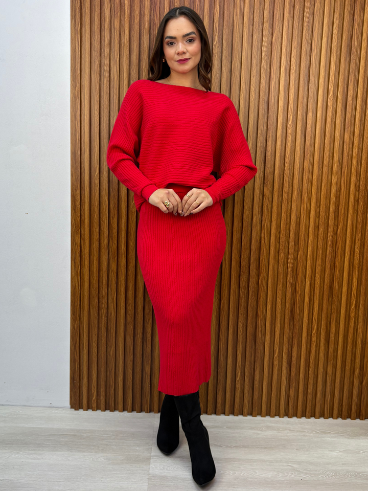 SET DE CHOMPA Y FALDA TEJIDO TERRY ROJO