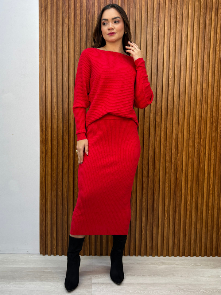 SET DE CHOMPA Y FALDA TEJIDO TERRY ROJO