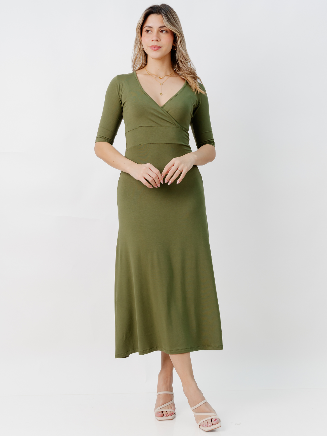 VESTIDO CON MANGA 3/4 LARA VERDE