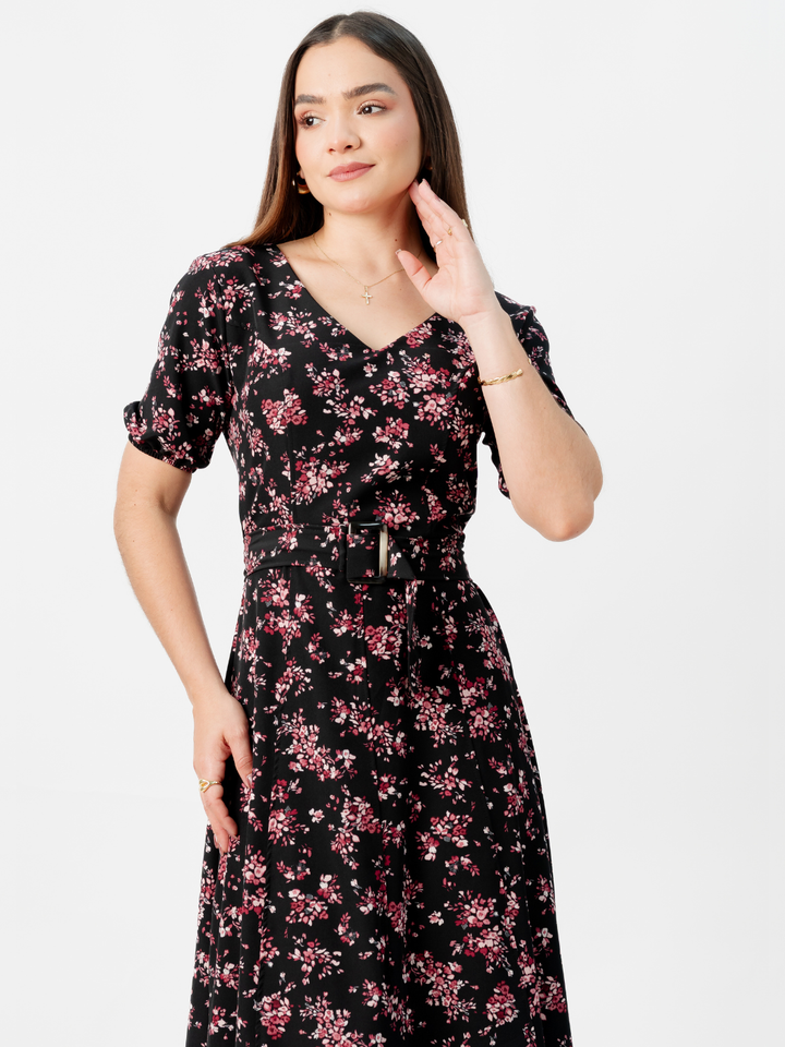 VESTIDO CASUAL LARGO EN CORTE A FERGIE NEGRO