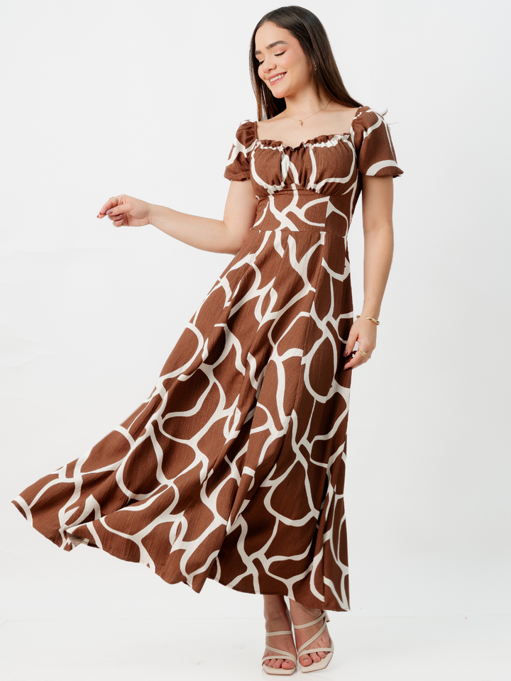 VESTIDO ROMANTICO LARGO NELLY CHOCOLATE