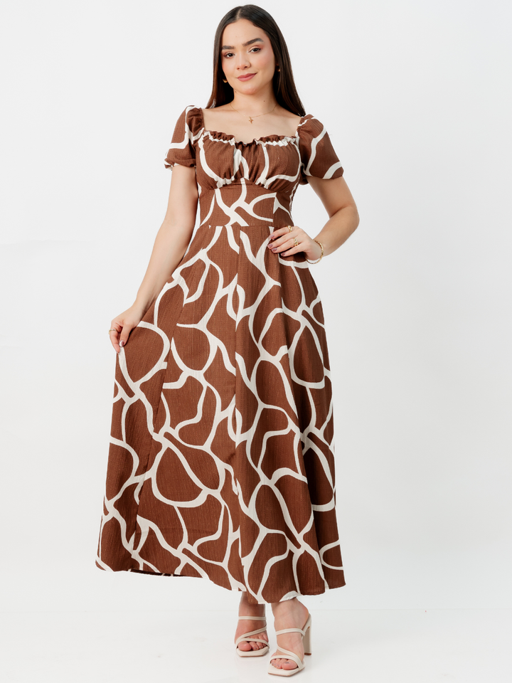 VESTIDO ROMANTICO LARGO NELLY CHOCOLATE