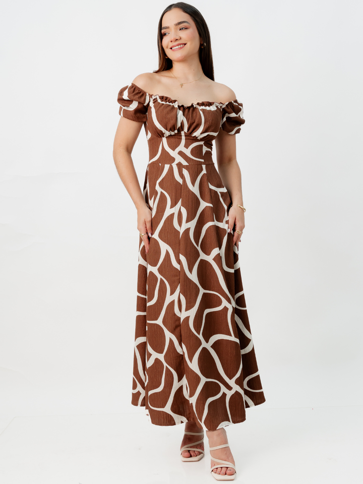 VESTIDO ROMANTICO LARGO NELLY CHOCOLATE