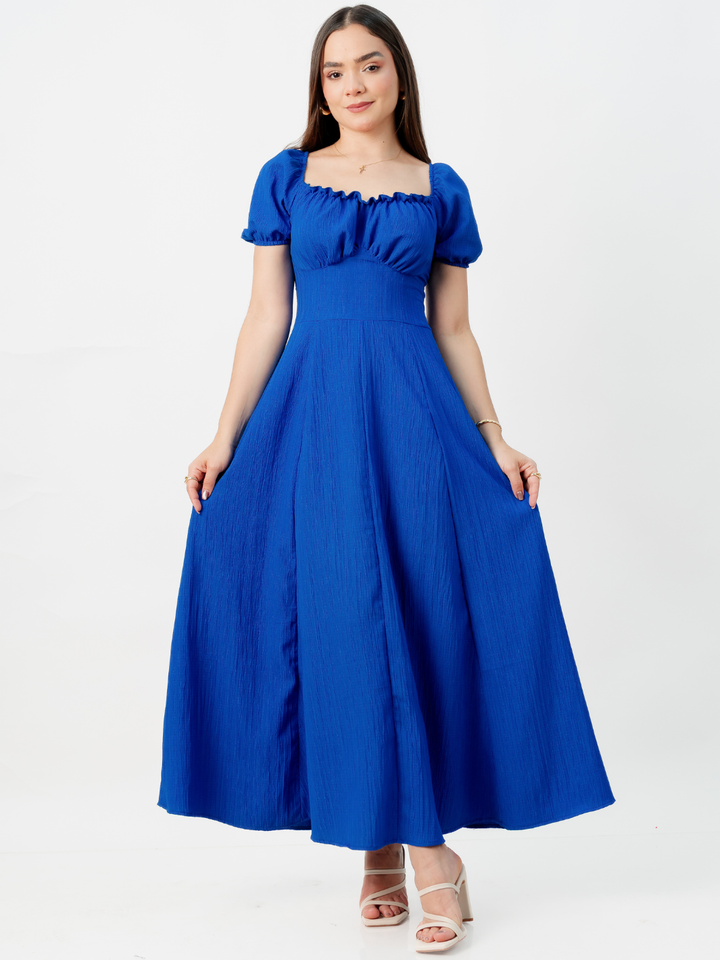 VESTIDO ROMANTICO LARGO NELLY AZULINO