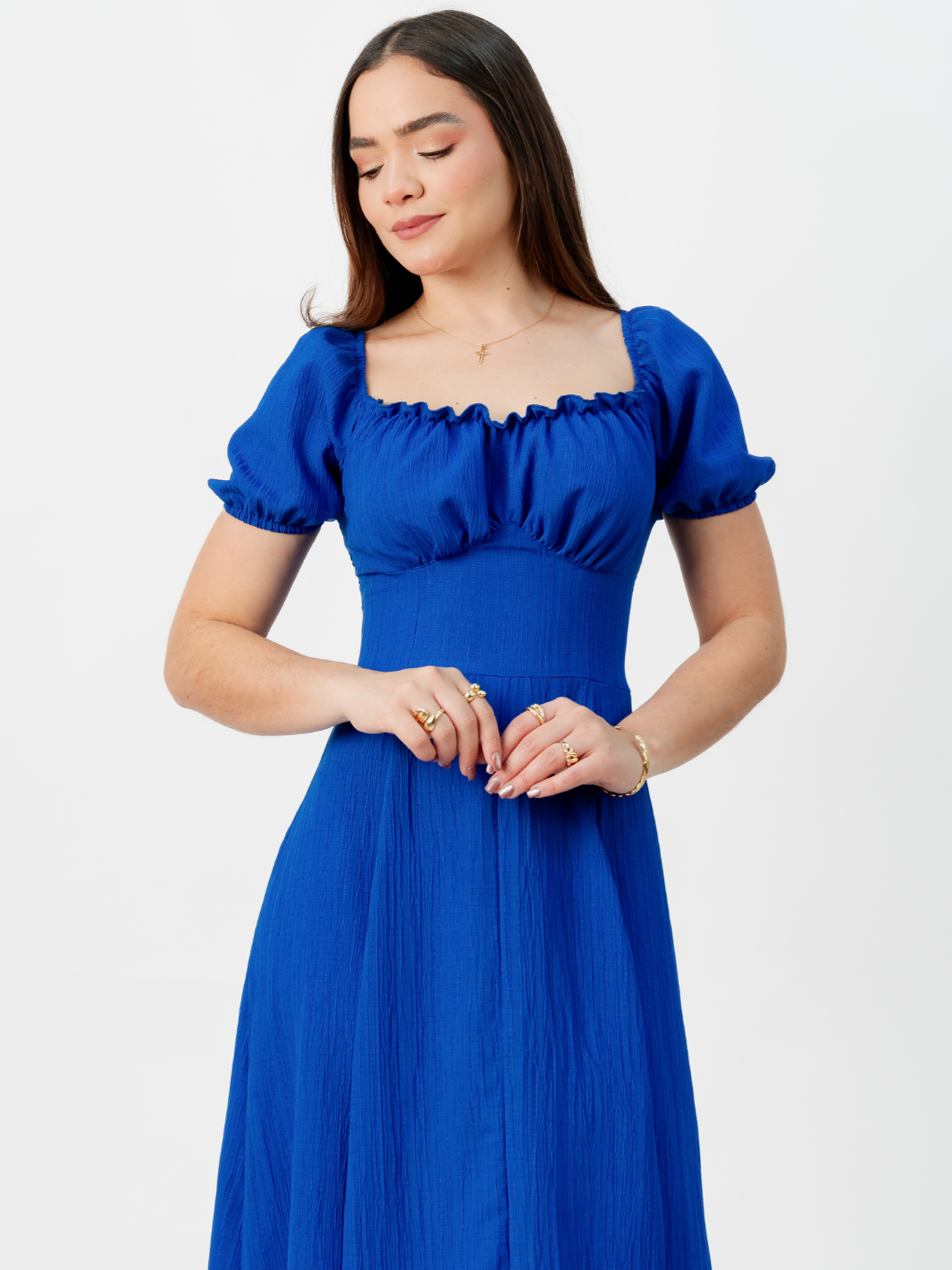 VESTIDO ROMANTICO LARGO NELLY AZULINO