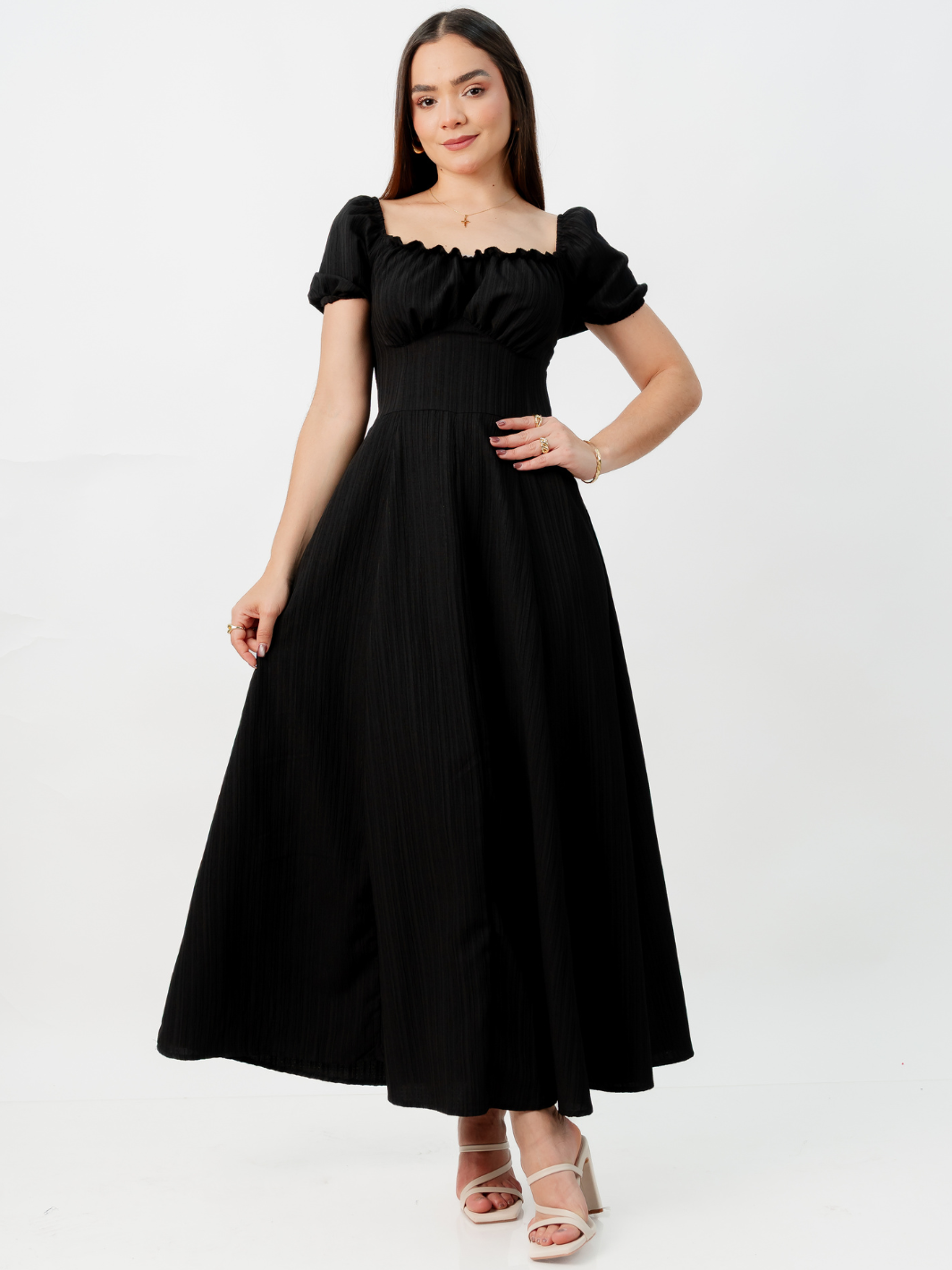 VESTIDO ROMANTICO LARGO NELLY NEGRO