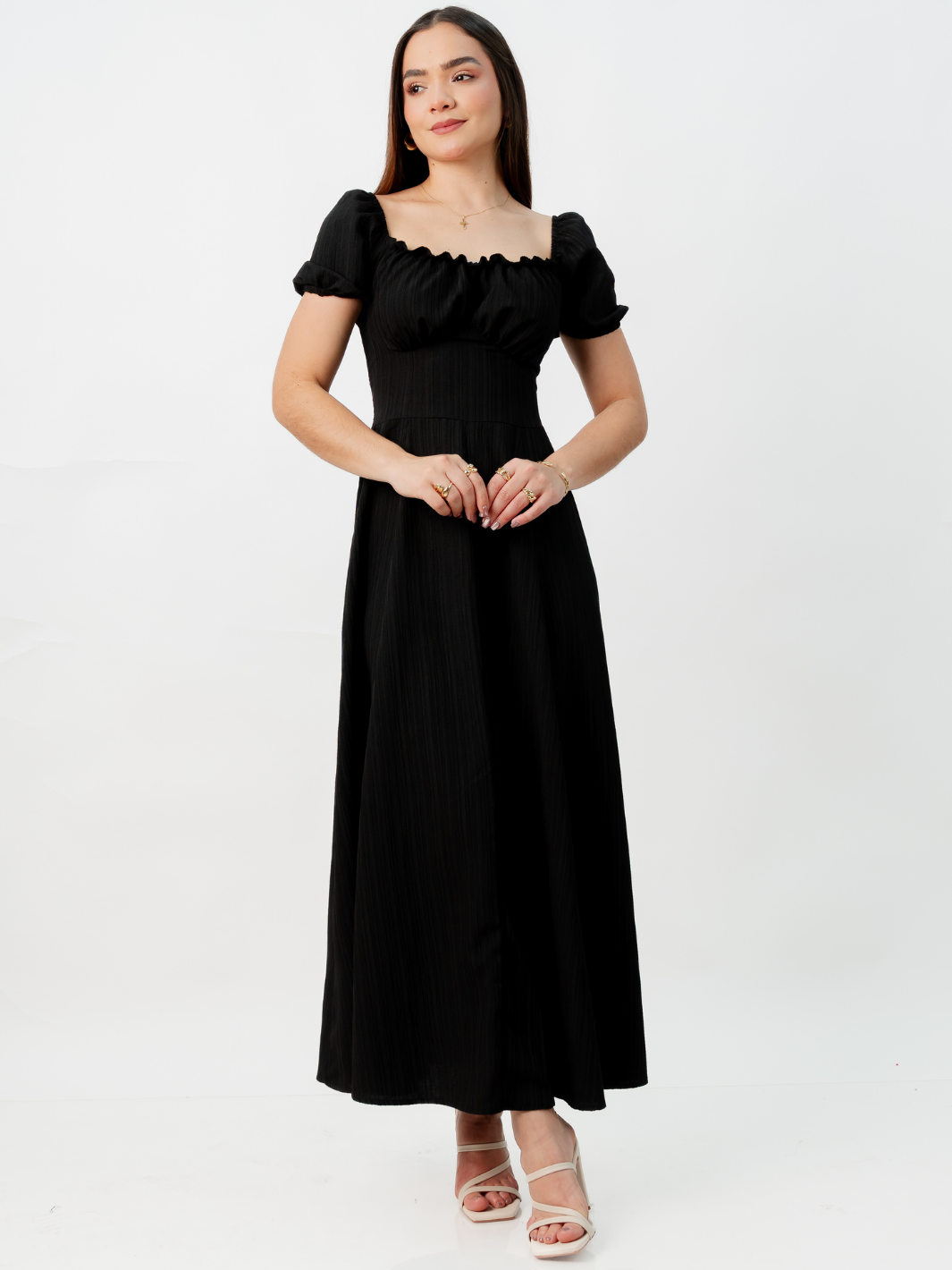 VESTIDO ROMANTICO LARGO NELLY NEGRO