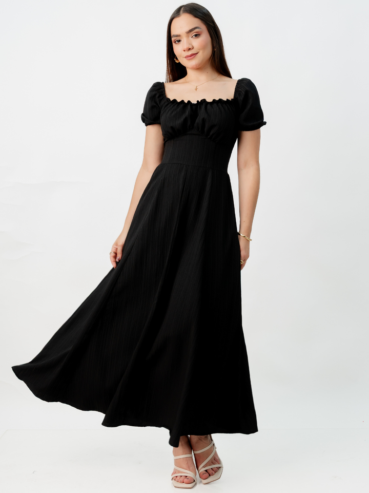 VESTIDO ROMANTICO LARGO NELLY NEGRO