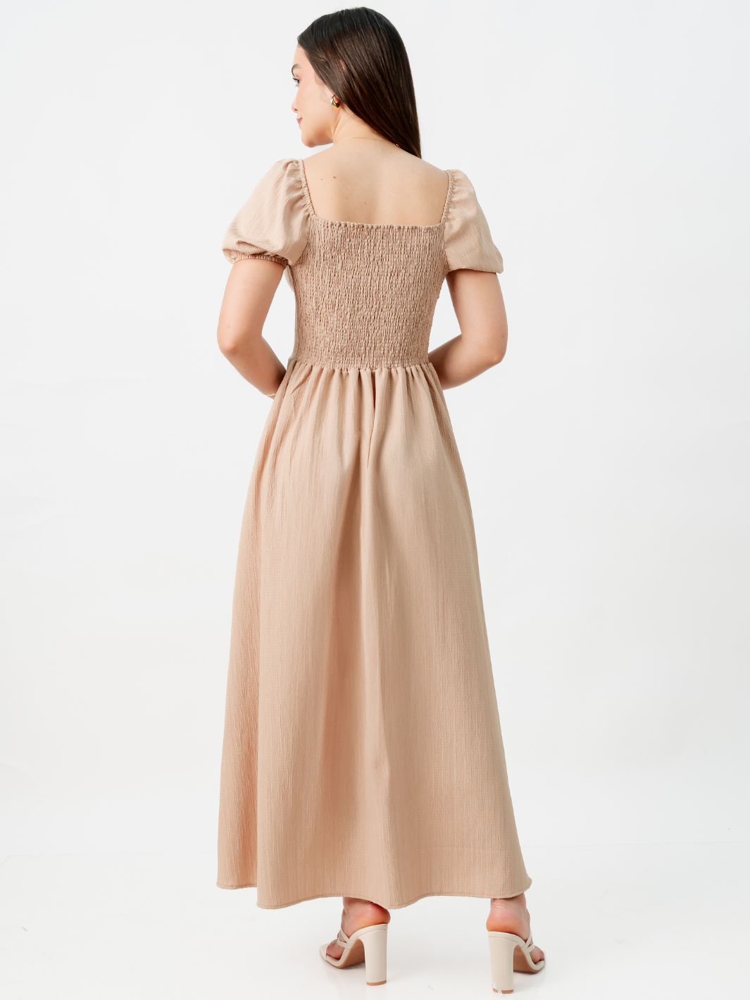 VESTIDO ROMANTICO LARGO NELLY NUDE