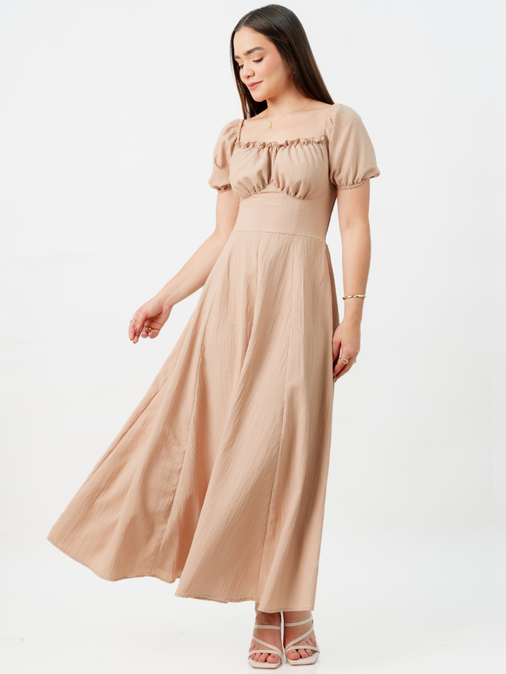 VESTIDO ROMANTICO LARGO NELLY NUDE