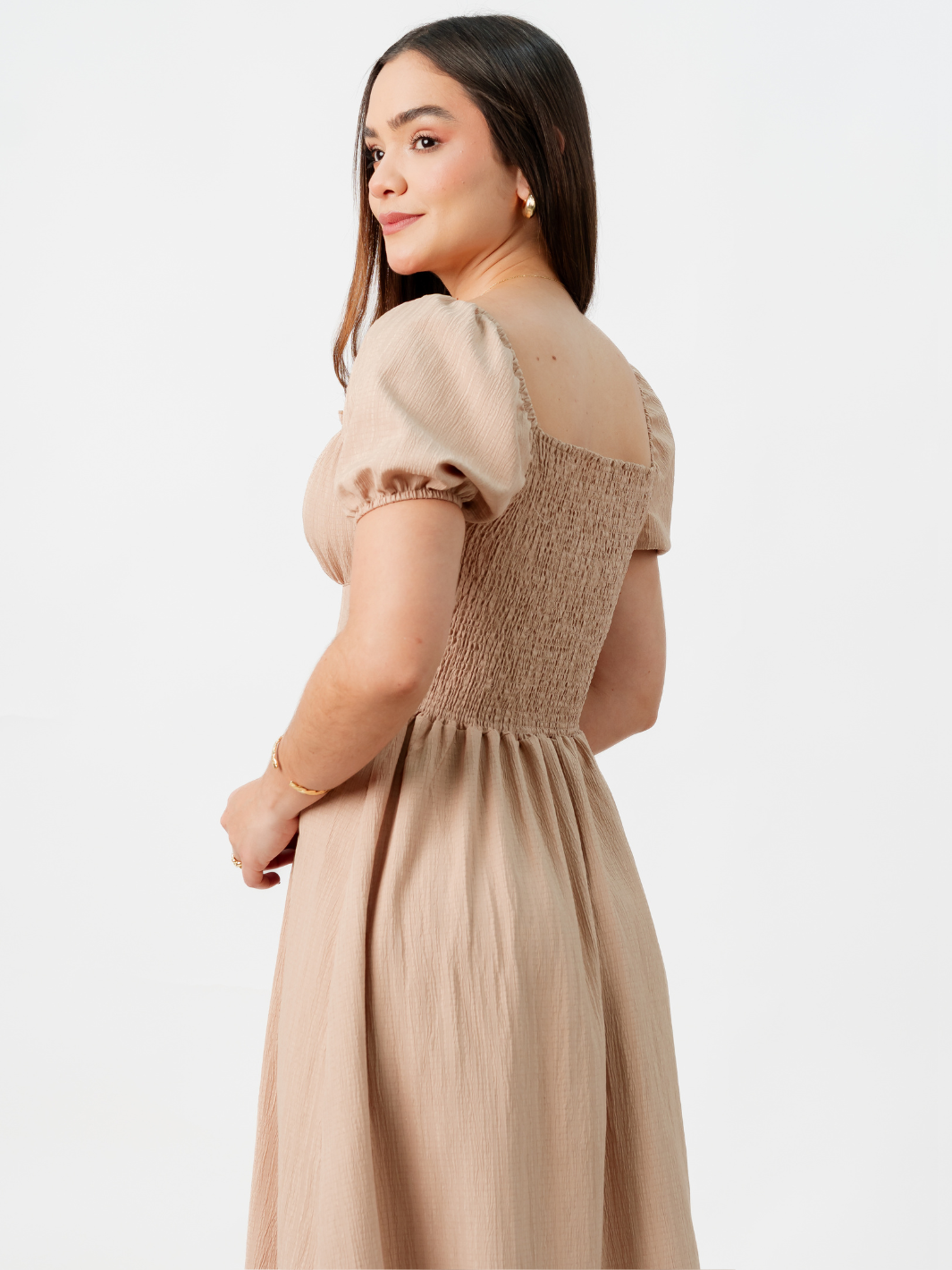 VESTIDO ROMANTICO LARGO NELLY NUDE