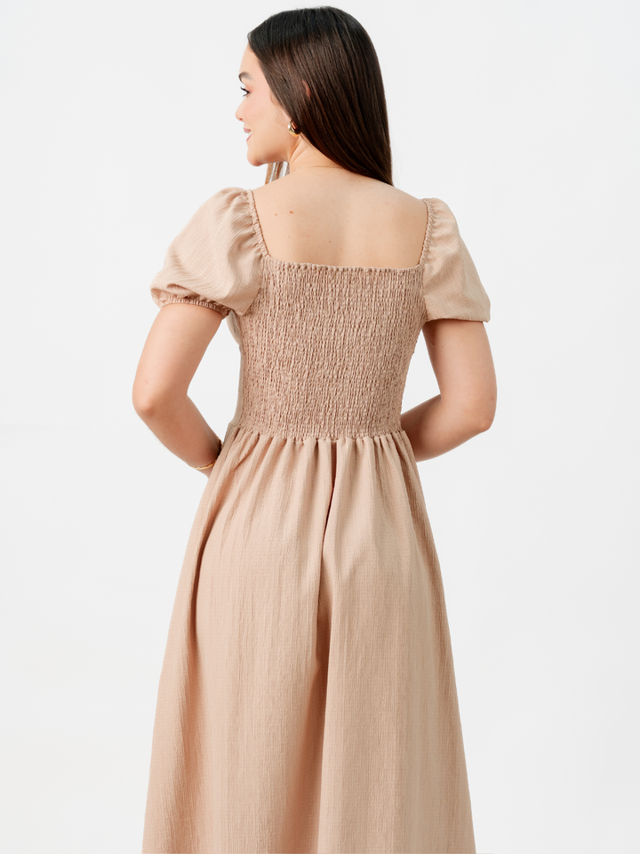 VESTIDO ROMANTICO LARGO NELLY NUDE