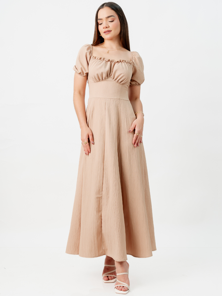 VESTIDO ROMANTICO LARGO NELLY NUDE