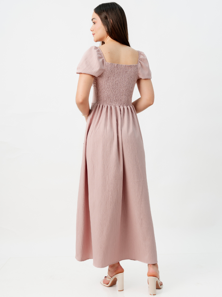 VESTIDO ROMANTICO LARGO NELLY PALO ROSA