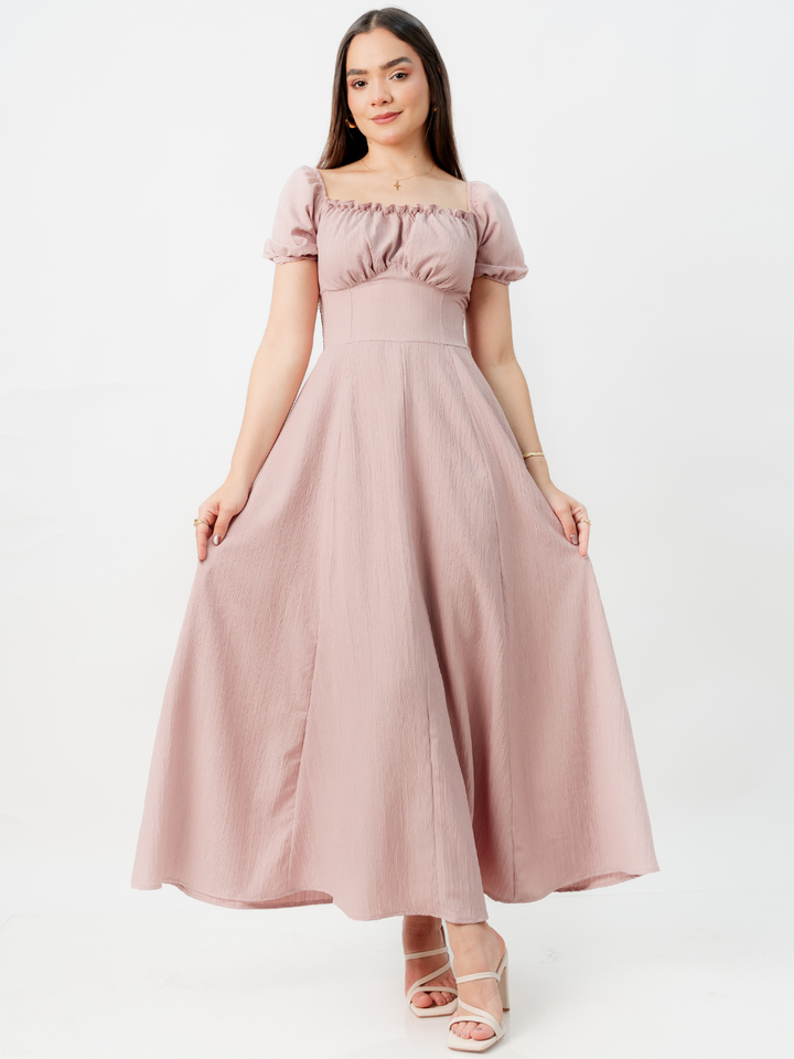 VESTIDO ROMANTICO LARGO NELLY PALO ROSA