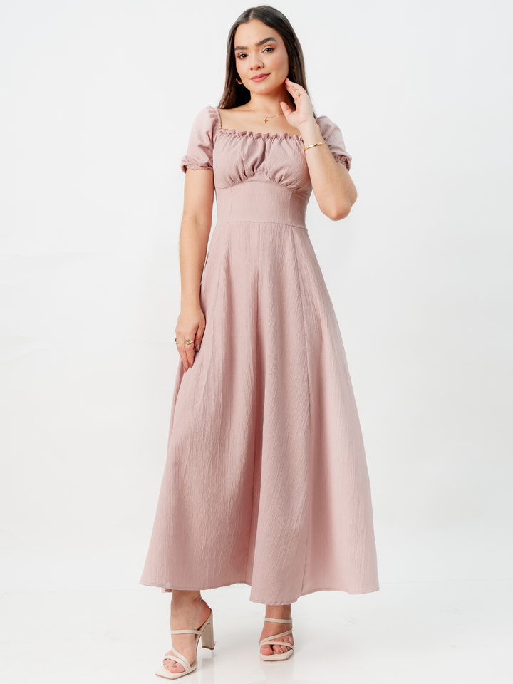 VESTIDO ROMANTICO LARGO NELLY PALO ROSA