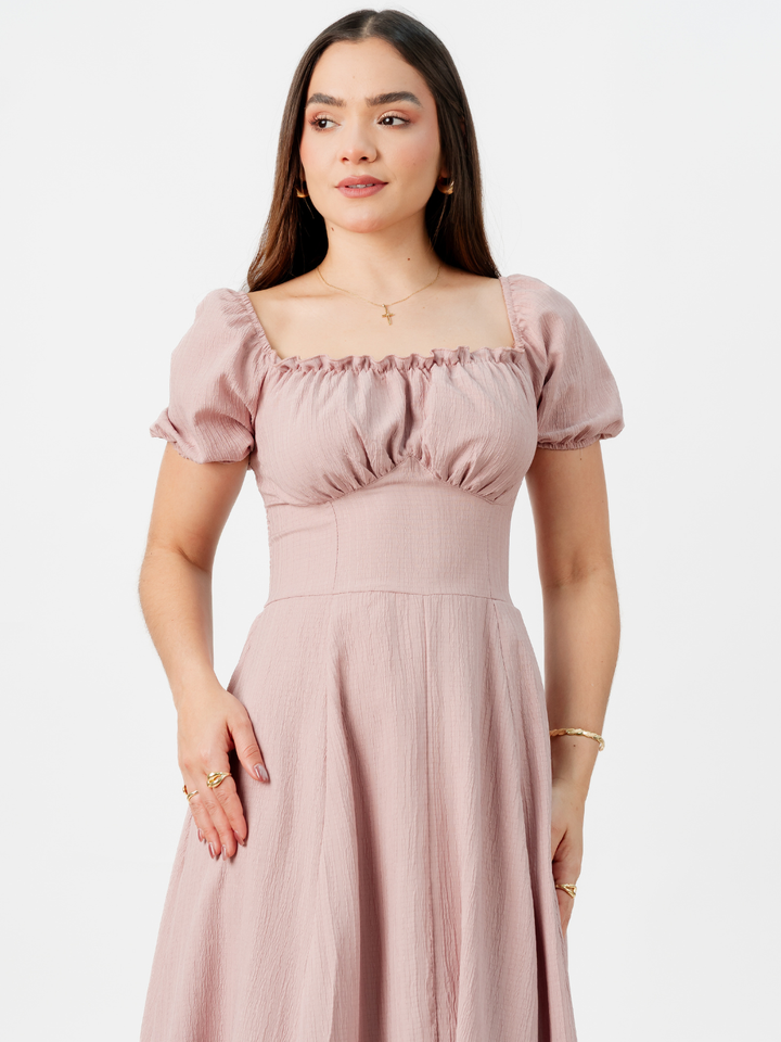 VESTIDO ROMANTICO LARGO NELLY PALO ROSA