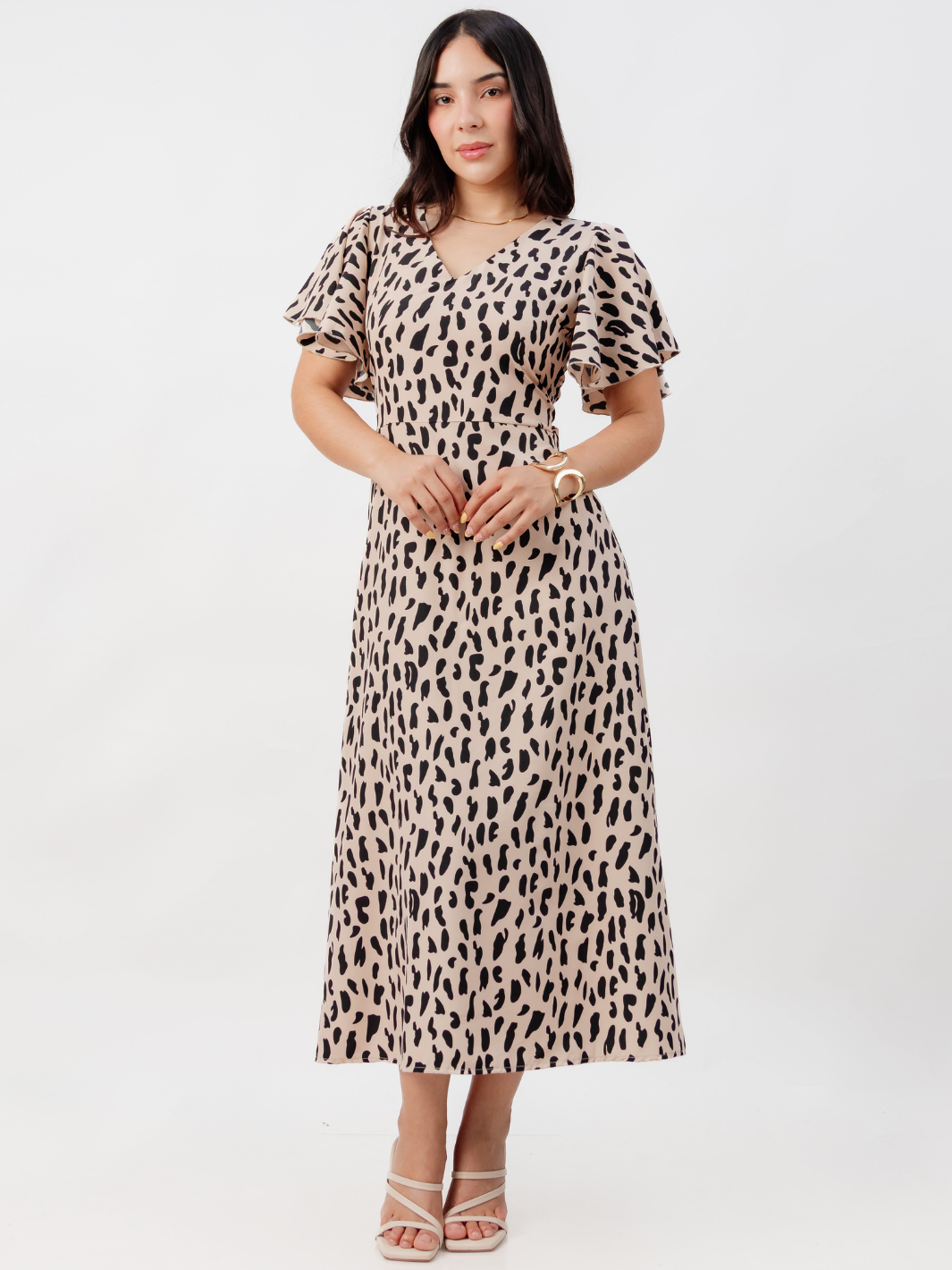 VESTIDO EN CORTE A CON LAZO GLENDA NUDE/NEGRO