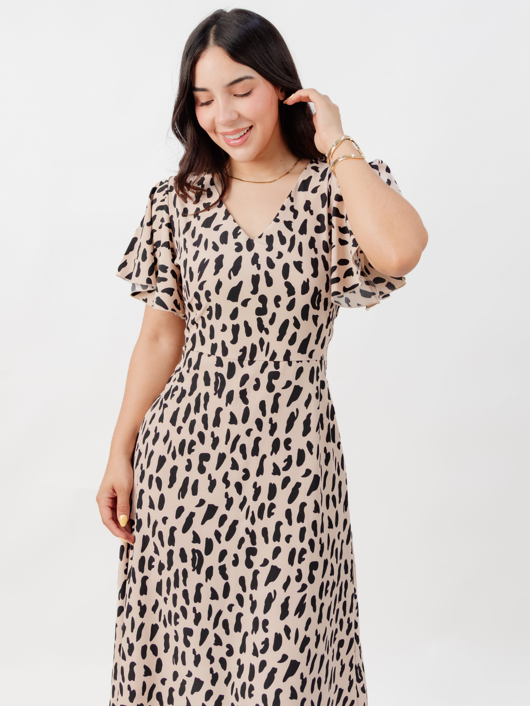 VESTIDO EN CORTE A CON LAZO GLENDA NUDE/NEGRO