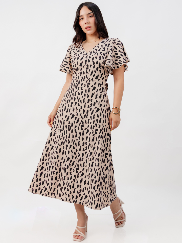 VESTIDO EN CORTE A CON LAZO GLENDA NUDE/NEGRO