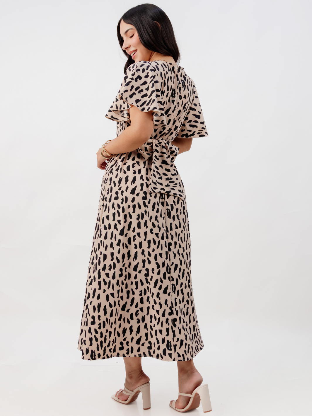 VESTIDO EN CORTE A CON LAZO GLENDA NUDE/NEGRO