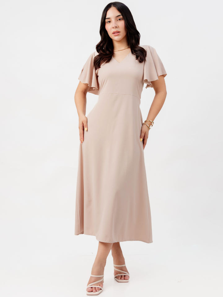 VESTIDO EN CORTE A CON LAZO GLENDA NUDE