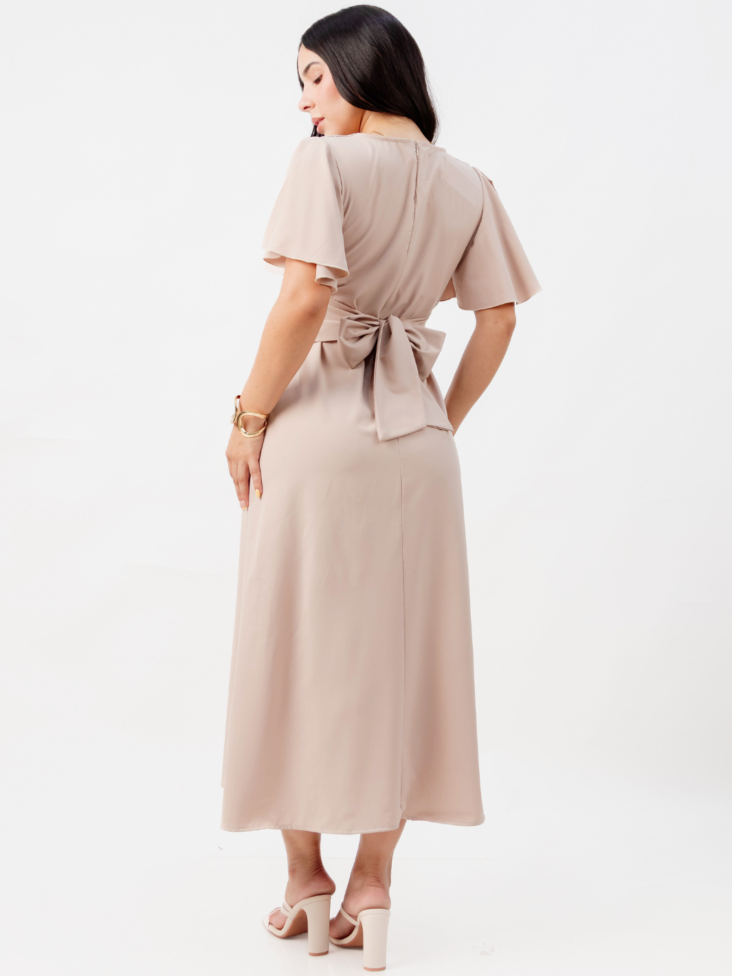 VESTIDO EN CORTE A CON LAZO GLENDA NUDE