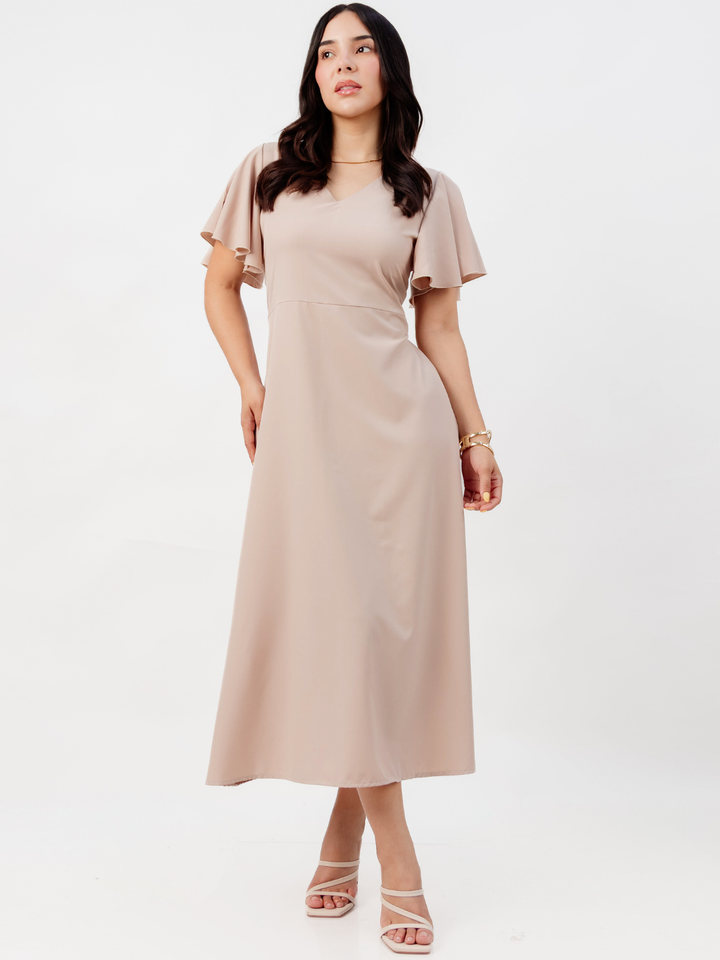 VESTIDO EN CORTE A CON LAZO GLENDA NUDE