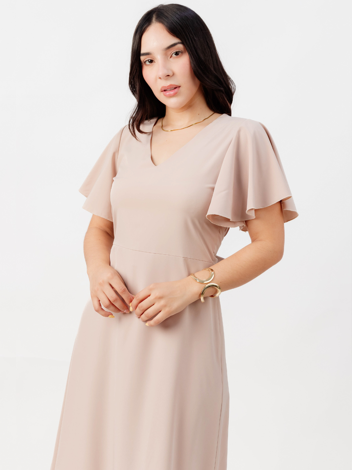 VESTIDO EN CORTE A CON LAZO GLENDA NUDE