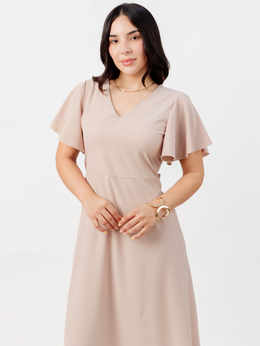 VESTIDO EN CORTE A CON LAZO GLENDA NUDE