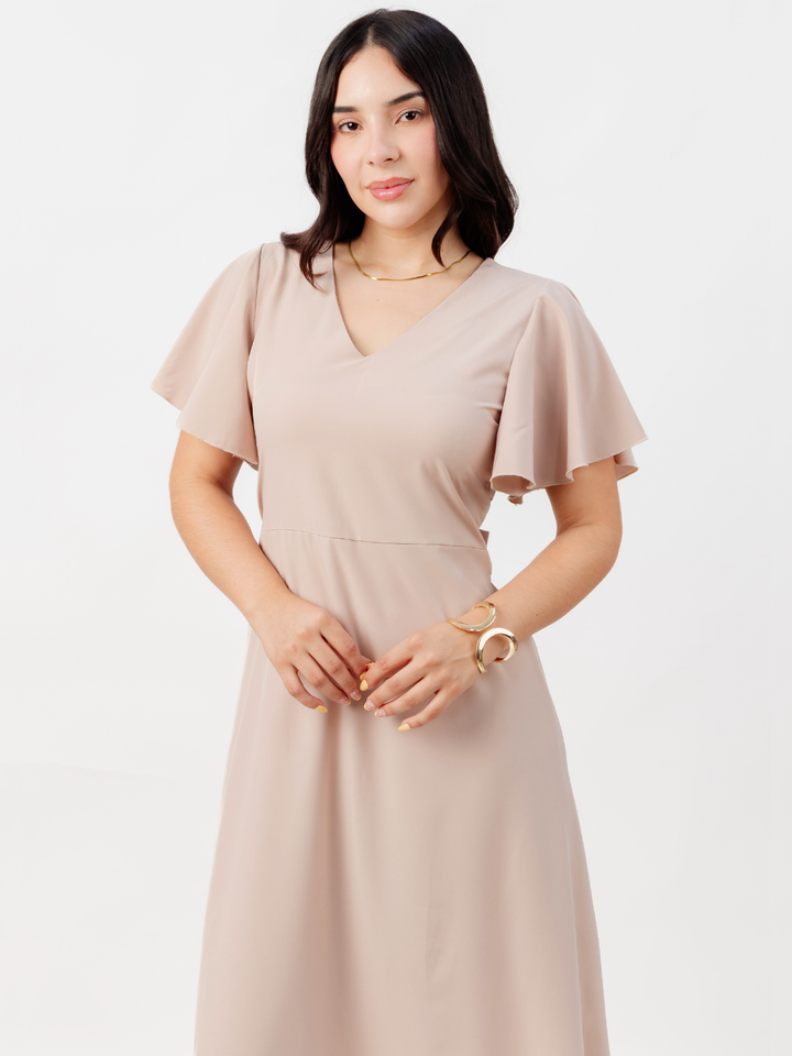 VESTIDO EN CORTE A CON LAZO GLENDA NUDE