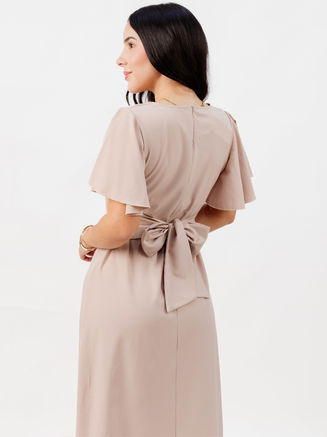 VESTIDO EN CORTE A CON LAZO GLENDA NUDE