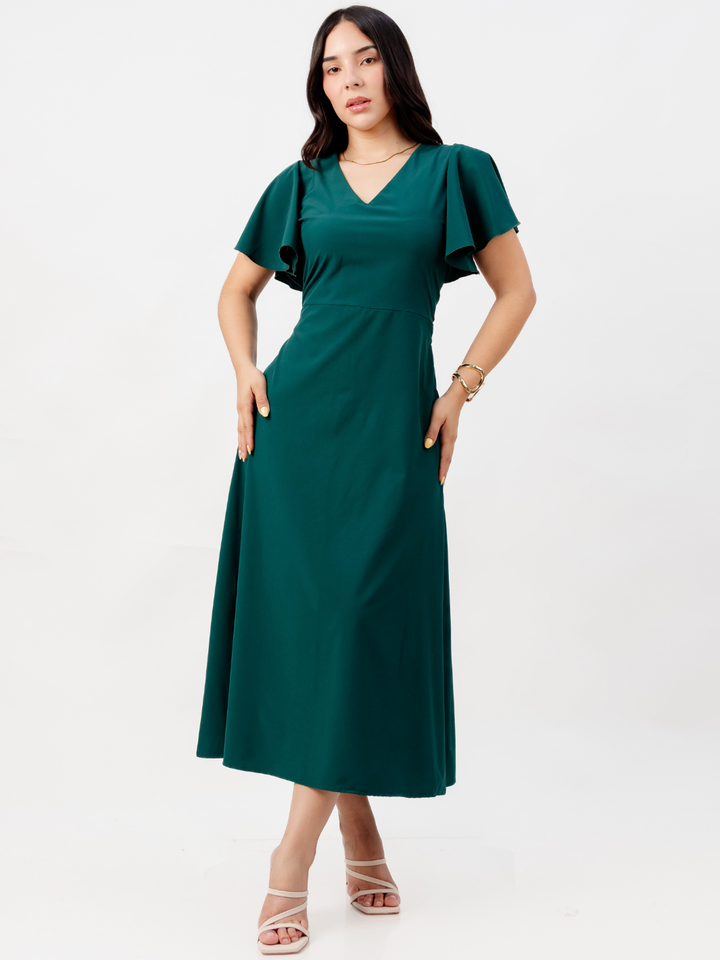 VESTIDO EN CORTE A CON LAZO GLENDA VERDE