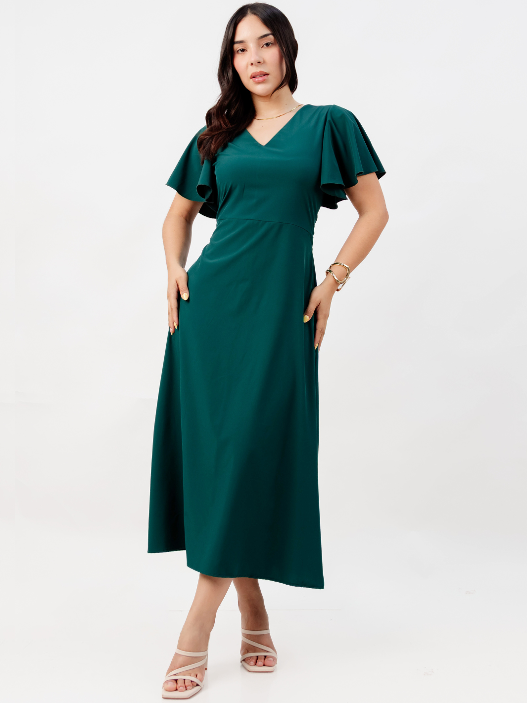 VESTIDO EN CORTE A CON LAZO GLENDA VERDE