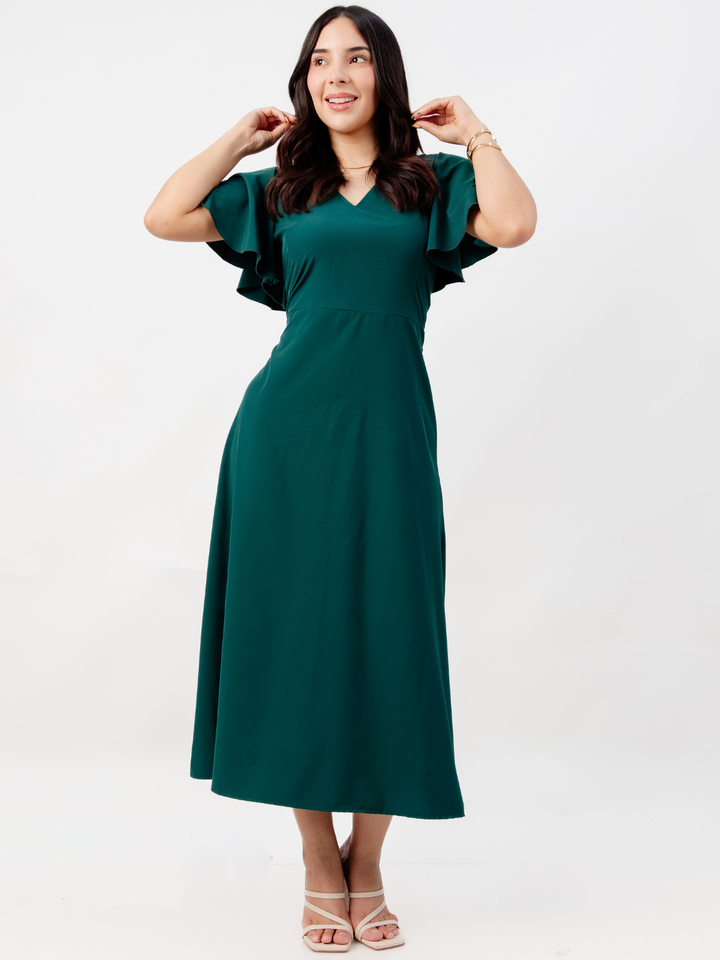 VESTIDO EN CORTE A CON LAZO GLENDA VERDE