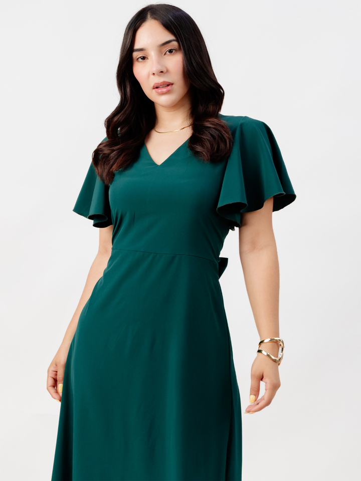 VESTIDO EN CORTE A CON LAZO GLENDA VERDE