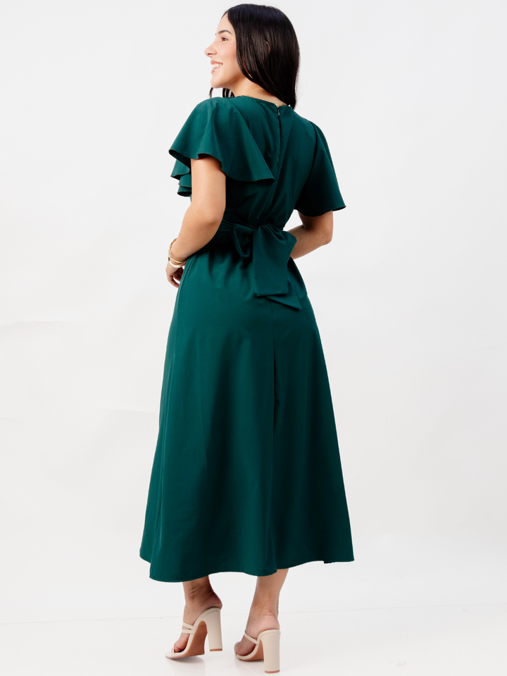 VESTIDO EN CORTE A CON LAZO GLENDA VERDE