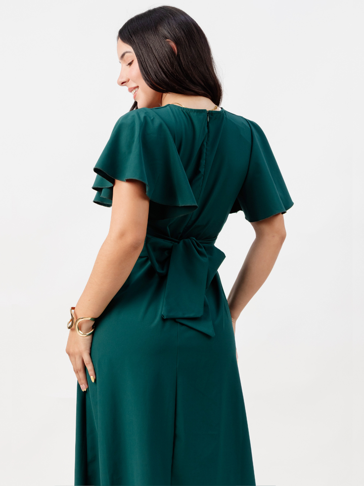 VESTIDO EN CORTE A CON LAZO GLENDA VERDE