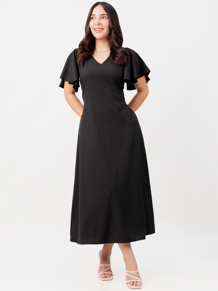 VESTIDO EN CORTE A CON LAZO GLENDA NEGRO