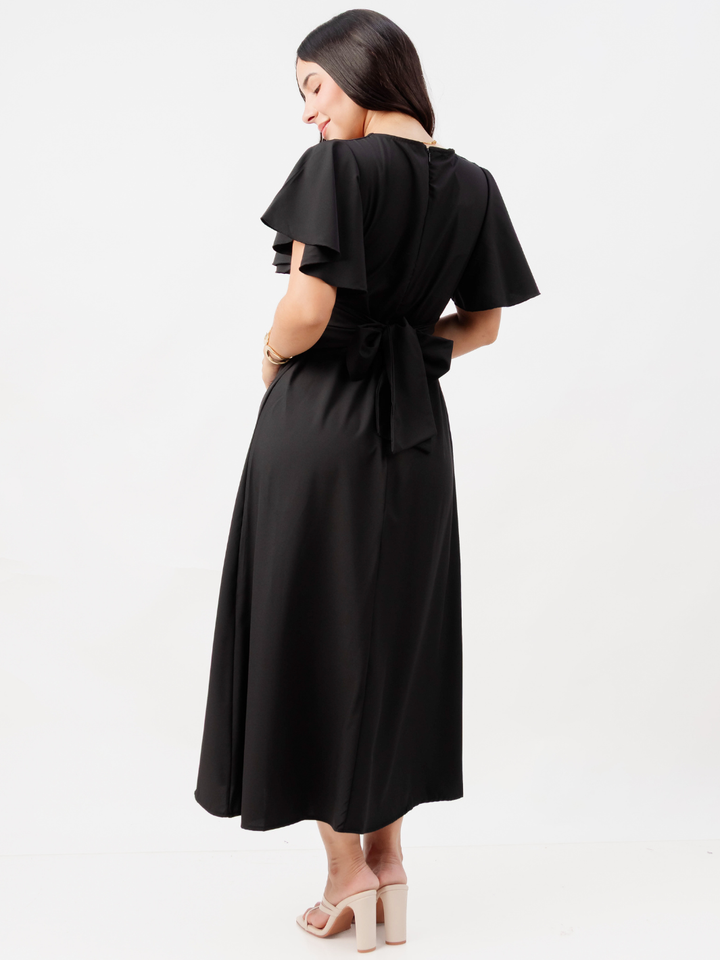 VESTIDO EN CORTE A CON LAZO GLENDA NEGRO