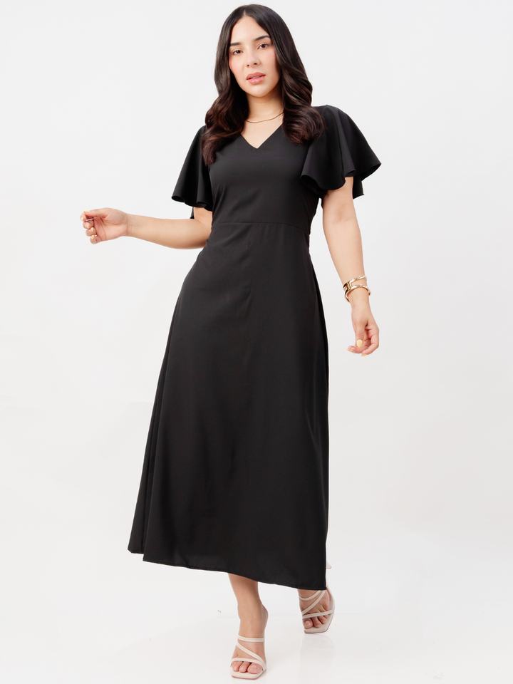 VESTIDO EN CORTE A CON LAZO GLENDA NEGRO