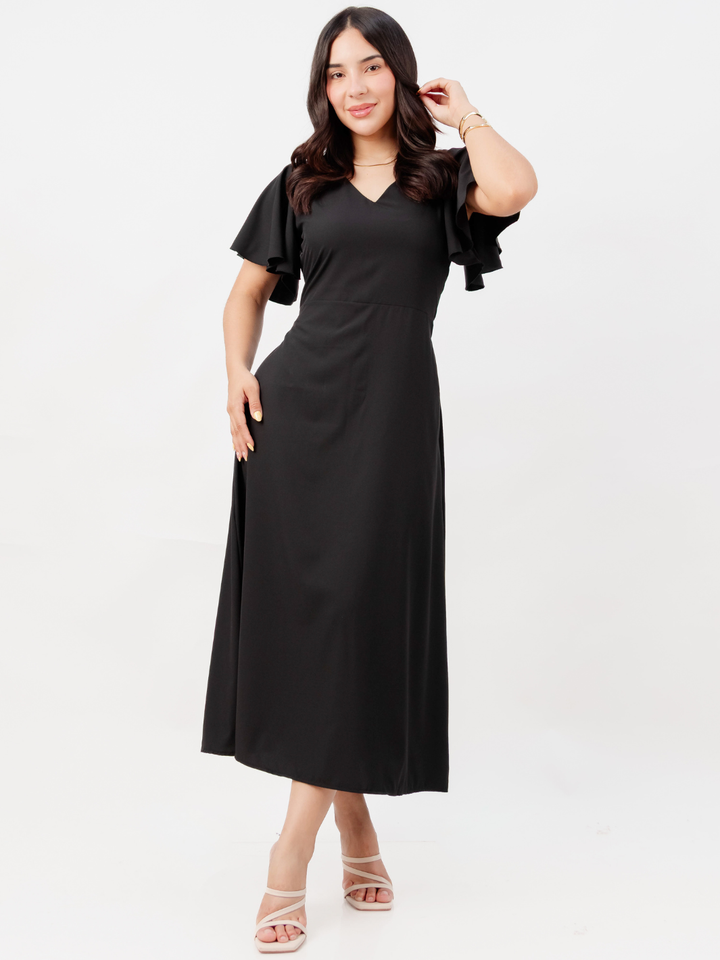 VESTIDO EN CORTE A CON LAZO GLENDA NEGRO