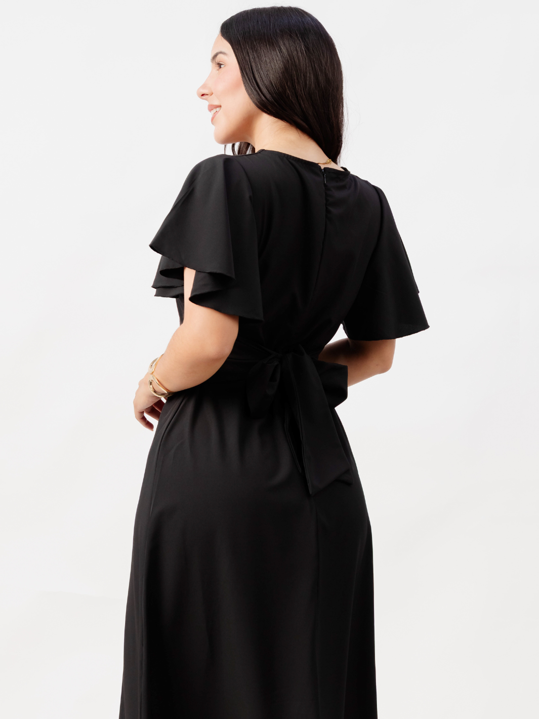 VESTIDO EN CORTE A CON LAZO GLENDA NEGRO